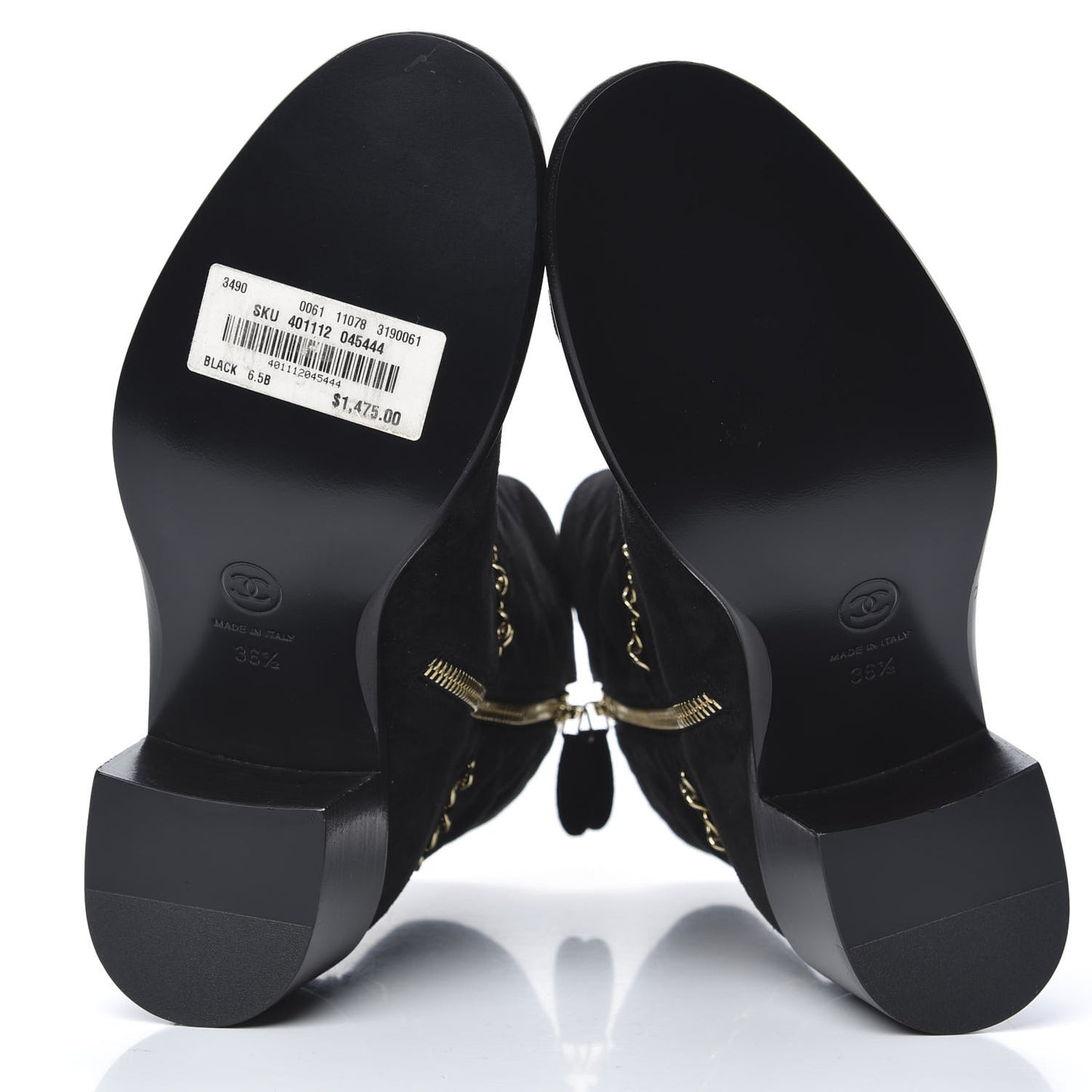 Suede Calfskin Chain CC Cap Toe Short Boots 36.5 Black