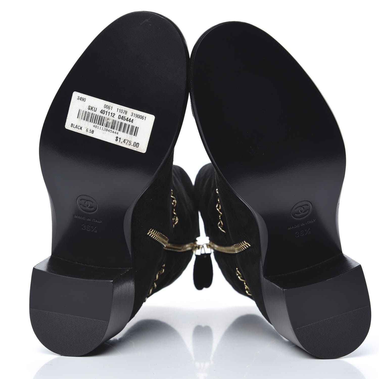 Chanel Suede Calfskin Chain CC Cap Toe Short Boots 36.5 Black 5 of 8