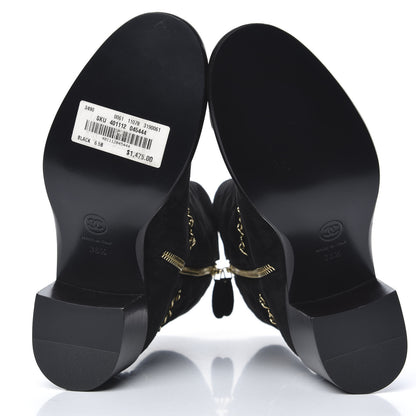 Chanel Suede Calfskin Chain CC Cap Toe Short Boots 36.5 Black 5 of 8