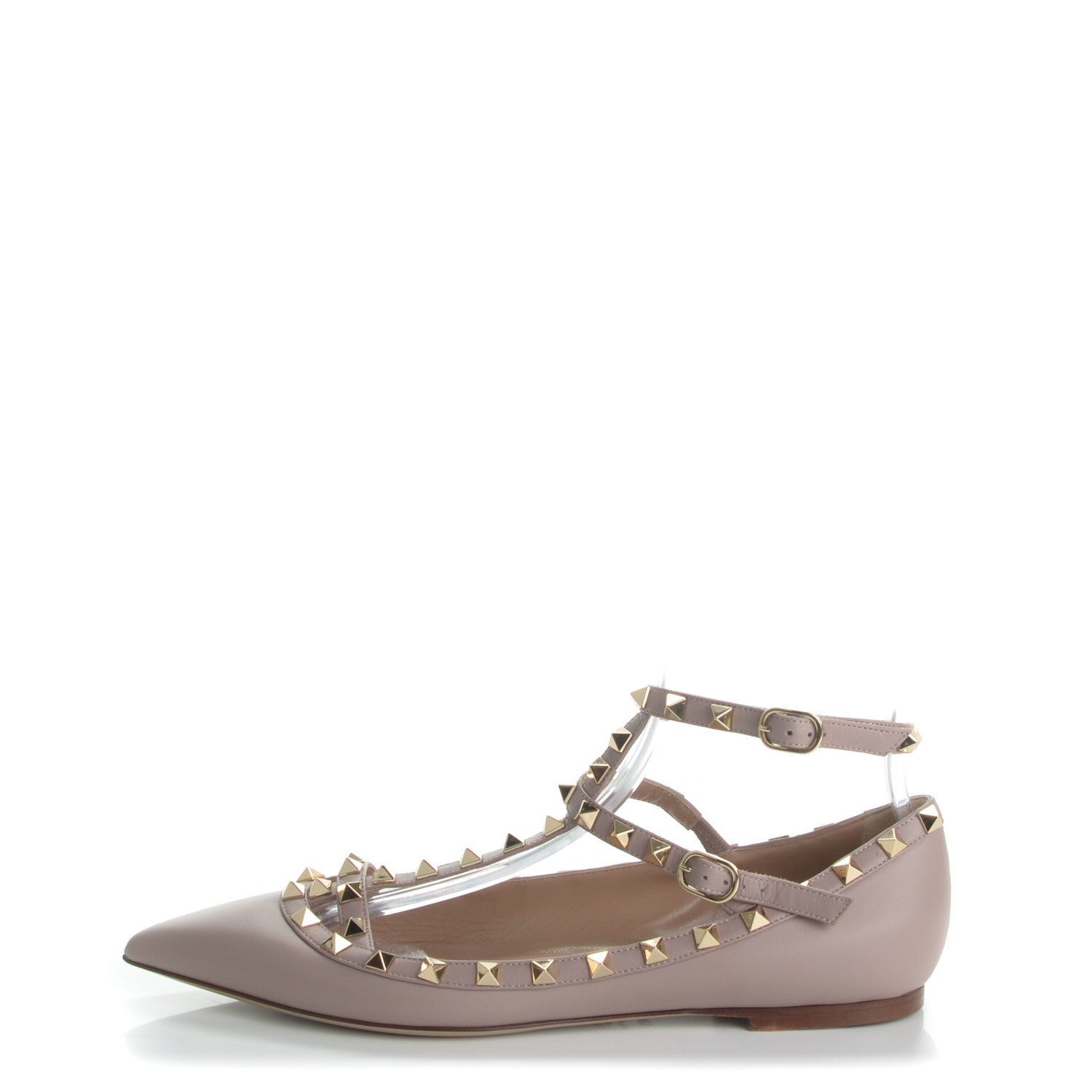 Valentino Garavani Nappa Rockstud Cage Ballerina Flats 39.5 Poudre 1 of 8