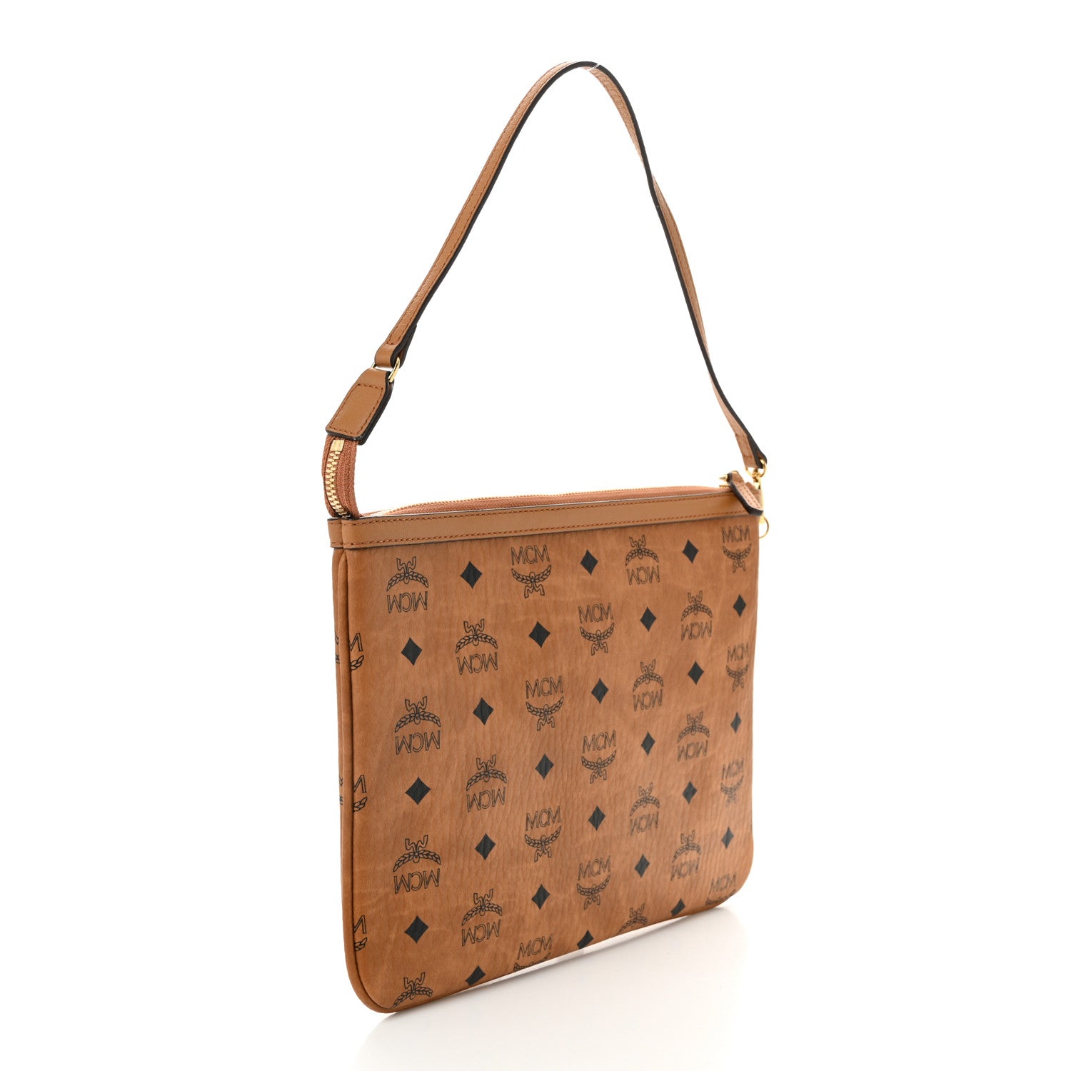 MCM Visetos Liz Shopper Tote Pouch Cognac 3 of 9