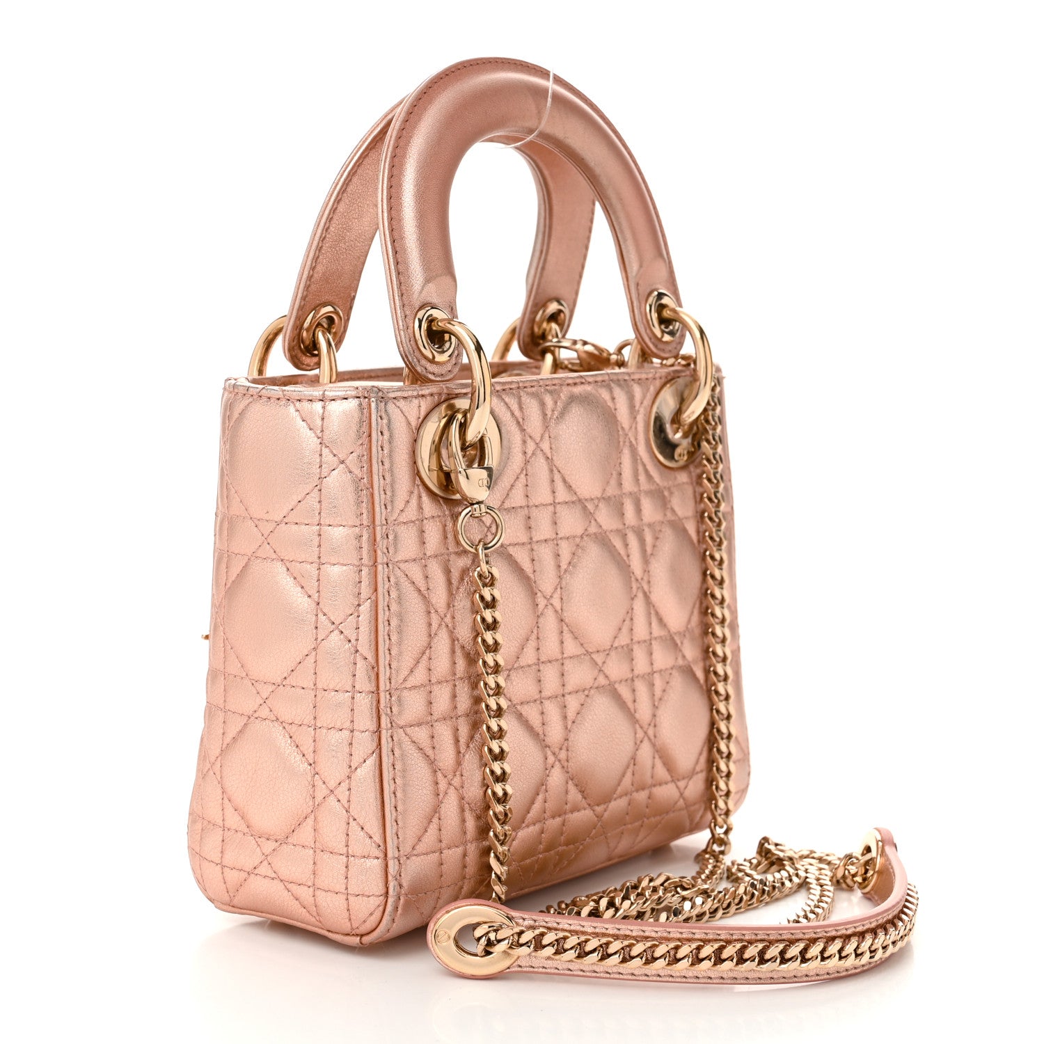 Christian Dior Metallic Grained Calfskin Cannage Mini Lady Dior Gold Rose 3 of 10