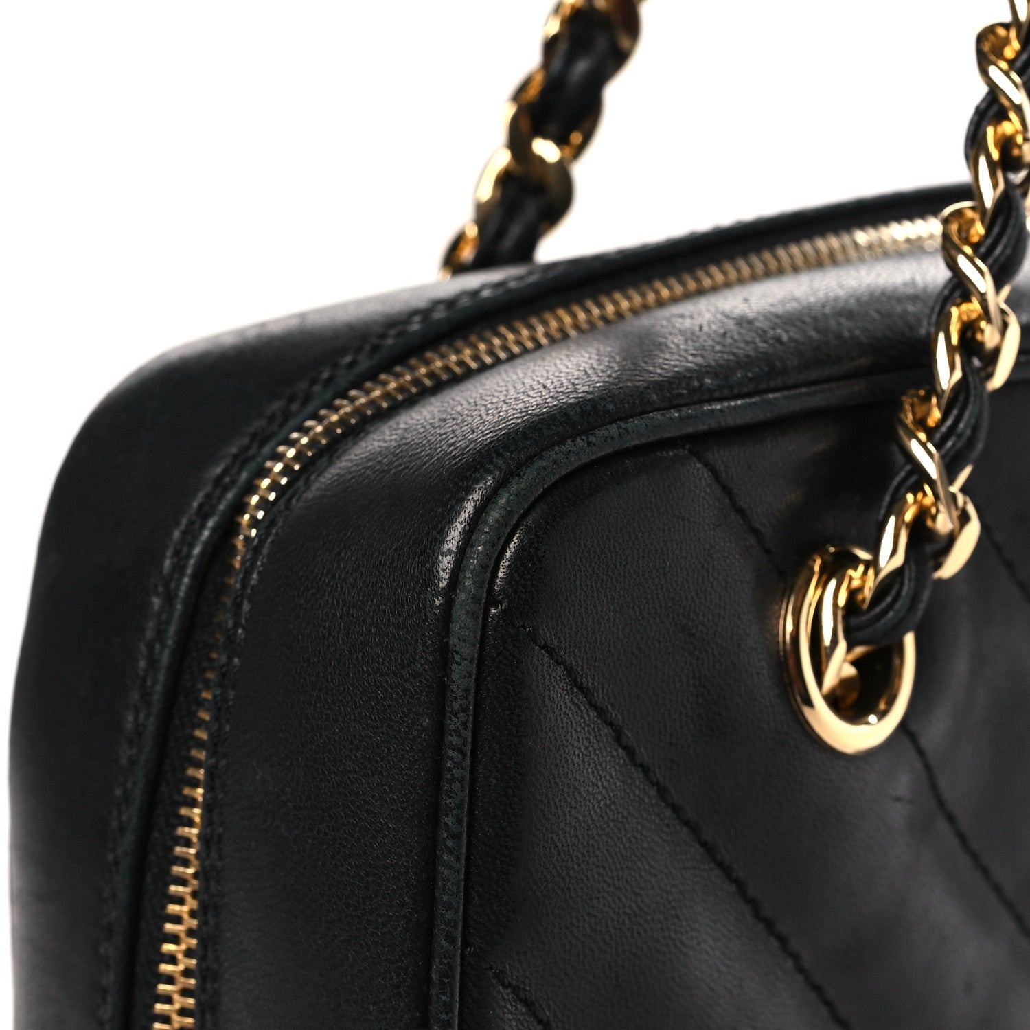 Chanel Lambskin Chevron Quilted Camera Case Black 12 of 12