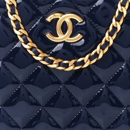Chanel Patent Quilted Top Handle Vanity Case Navy Blue 8 of 11