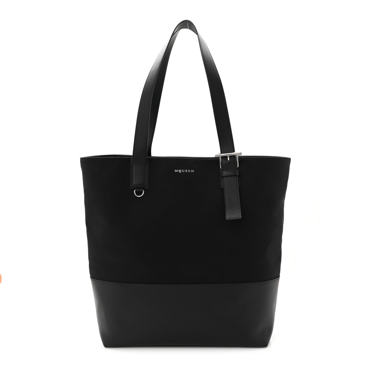 Canvas Calfskin T-Bar Shopping Bag Black