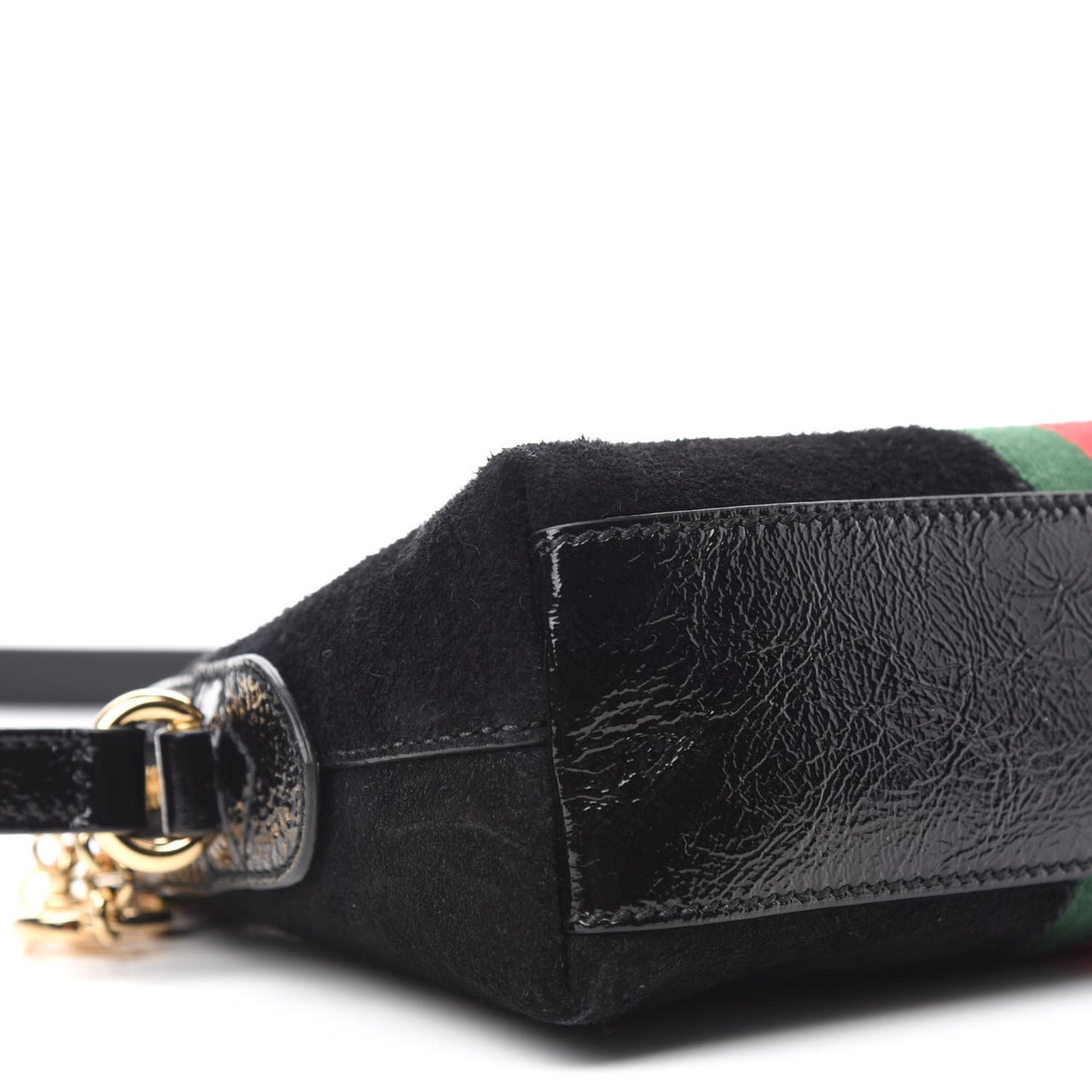 Suede Patent Web GG Small Ophidia Dome Shoulder Bag Black