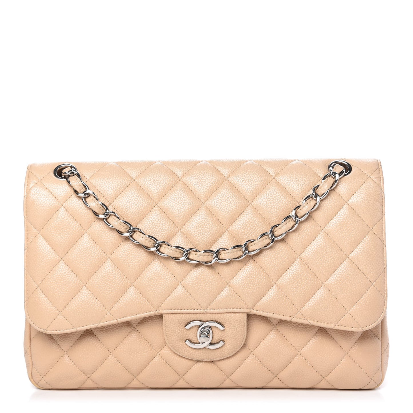 Caviar Quilted Jumbo Double Flap Beige Clair