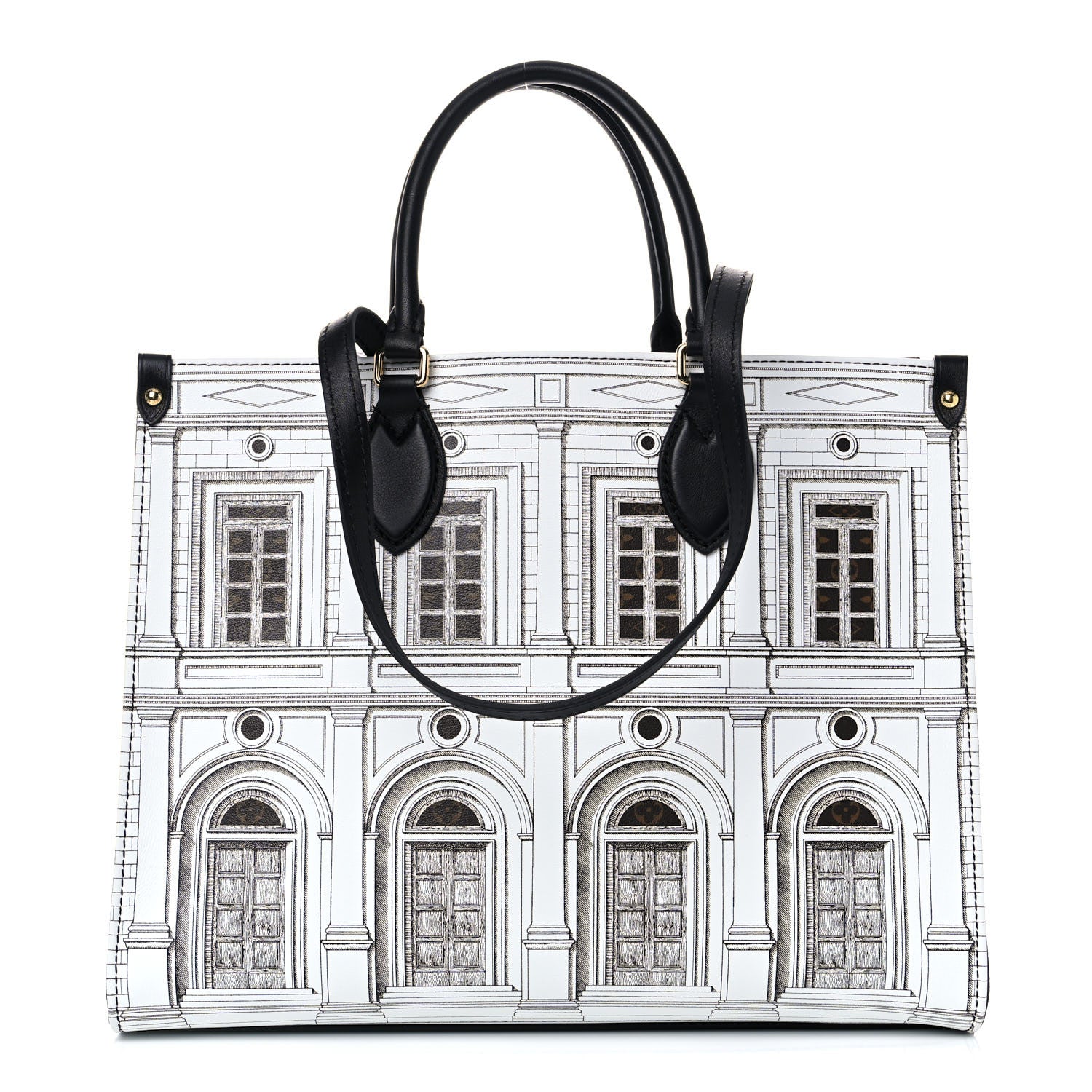 Louis Vuitton X FORNASETTI Calfskin Architettura Onthego MM Black White 2 of 15