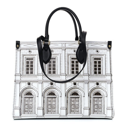 Louis Vuitton X FORNASETTI Calfskin Architettura Onthego MM Black White 2 of 15