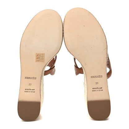 Hermes Nappa Ithea Espadrille Wedge Sandals 39 Naturel 5 of 9