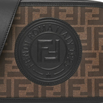 Fendi Glazed Fabric Vitello Century F is Fendi FF 1974 Stamp Patch Camera Case Mogano Panna Black 8 of 10