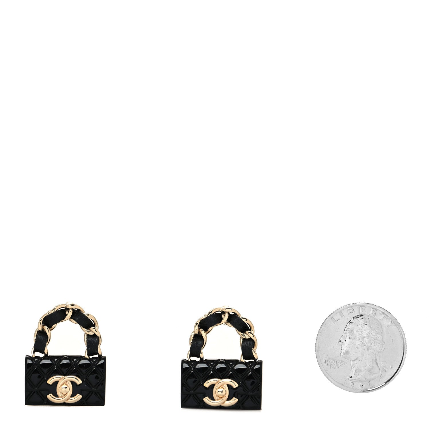 Chanel Metal Resin Lambskin Quilted CC Turnlock Chain Flap Bag Earrings Black Gold 2 of 4
