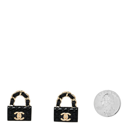 Chanel Metal Resin Lambskin Quilted CC Turnlock Chain Flap Bag Earrings Black Gold 2 of 4