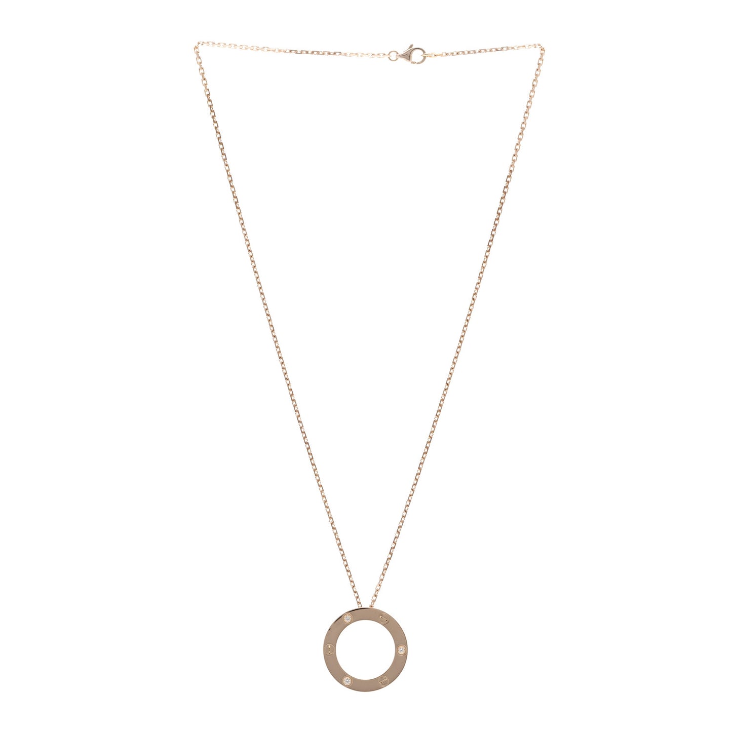18K Pink Gold 3 Diamonds LOVE Pendant Necklace