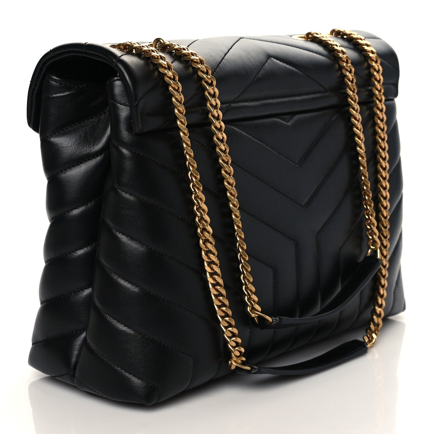 Calfskin Y Quilted Monogram Medium Loulou Chain Satchel Black