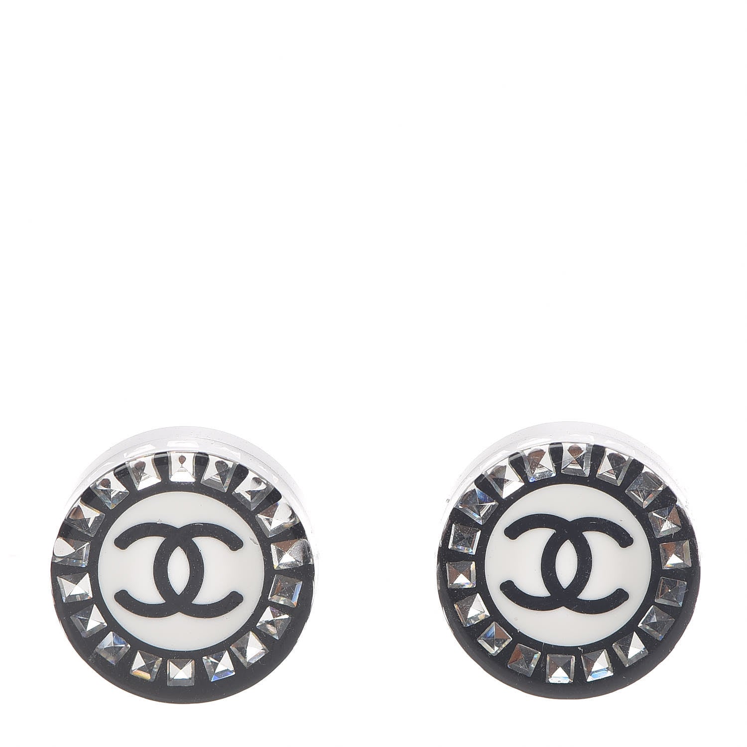 Chanel Resin Crystal CC Stud Earrings Black 1 of 5