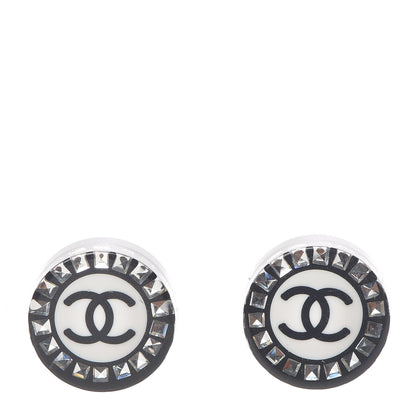 Chanel Resin Crystal CC Stud Earrings Black 1 of 5