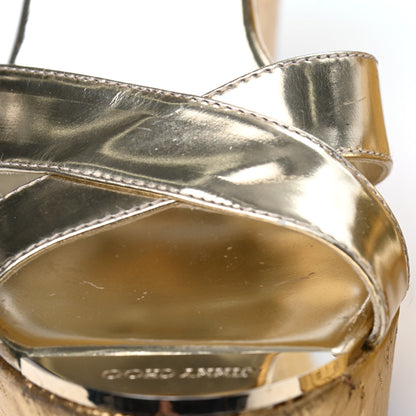 Jimmy Choo Metallic Calfskin Cork Papyrus Wedge Sandal 38 Gold 16 of 16