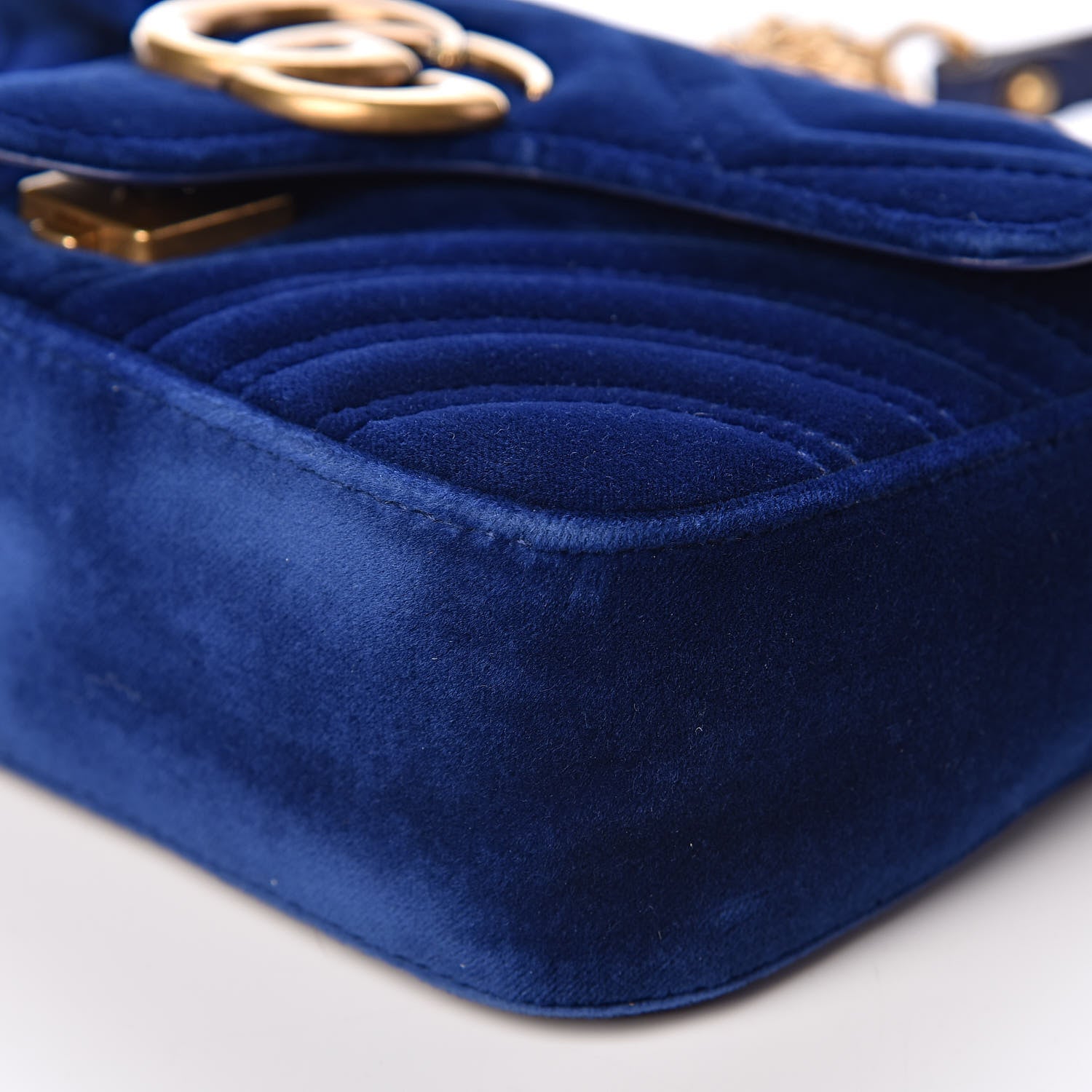 Gucci Velvet Matelasse Mini GG Marmont Shoulder Bag Cobalt Blue 10 of 10