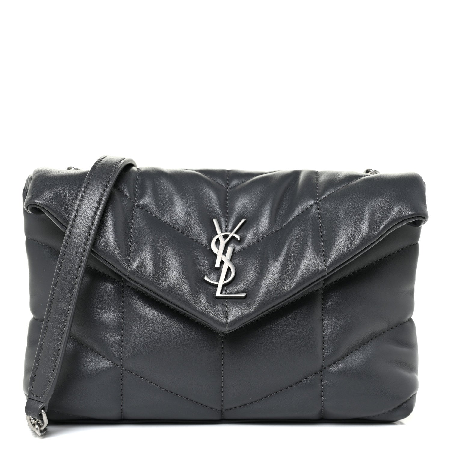 Saint Laurent Lambskin Quilted Toy Loulou Puffer Monogram Chain Satchel Storm 1 of 13