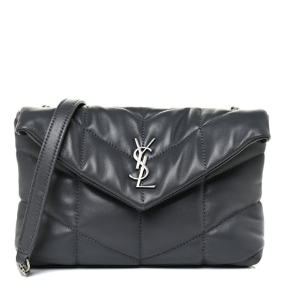 Saint Laurent Lambskin Quilted Toy Loulou Puffer Monogram Chain Satchel Storm 1 of 13
