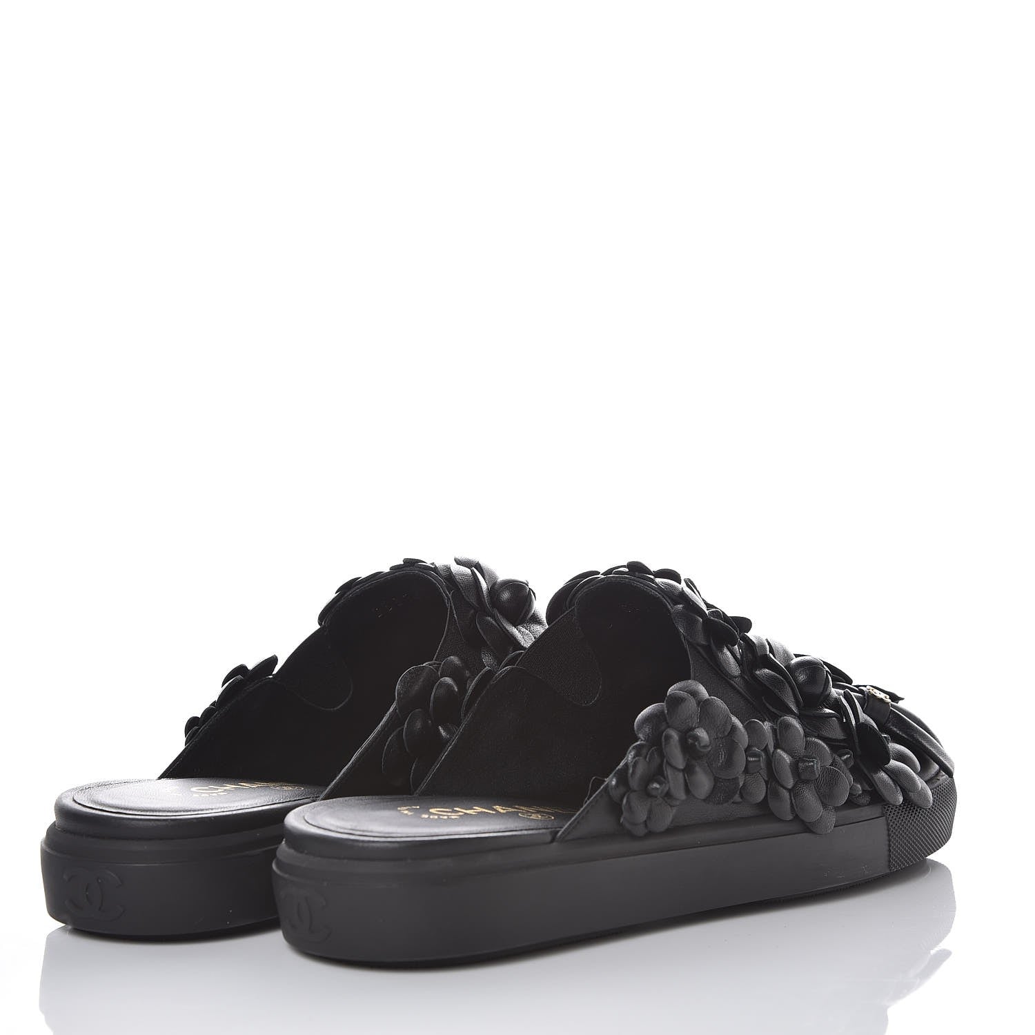 Chanel Calfskin Camellia Slip On Sneakers 37.5 Black 4 of 8