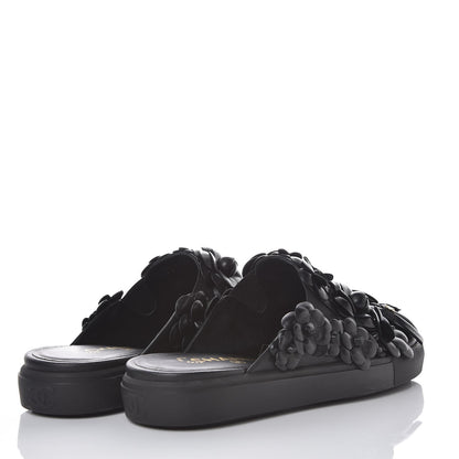 Chanel Calfskin Camellia Slip On Sneakers 37.5 Black 4 of 8