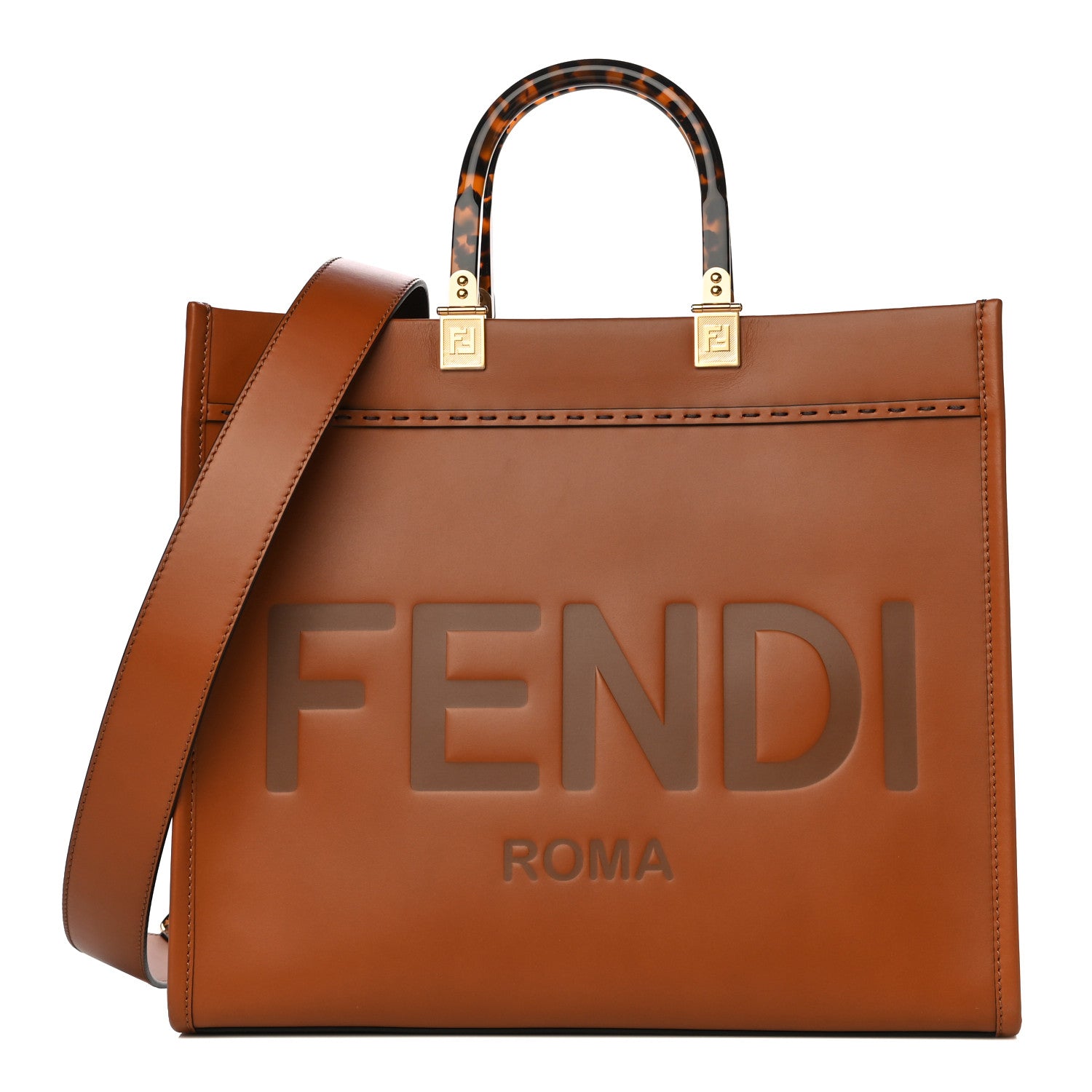 Fendi Vitello King Plexiglass Medium Fendi Sunshine Shopper Tote Cuoio 1 of 10