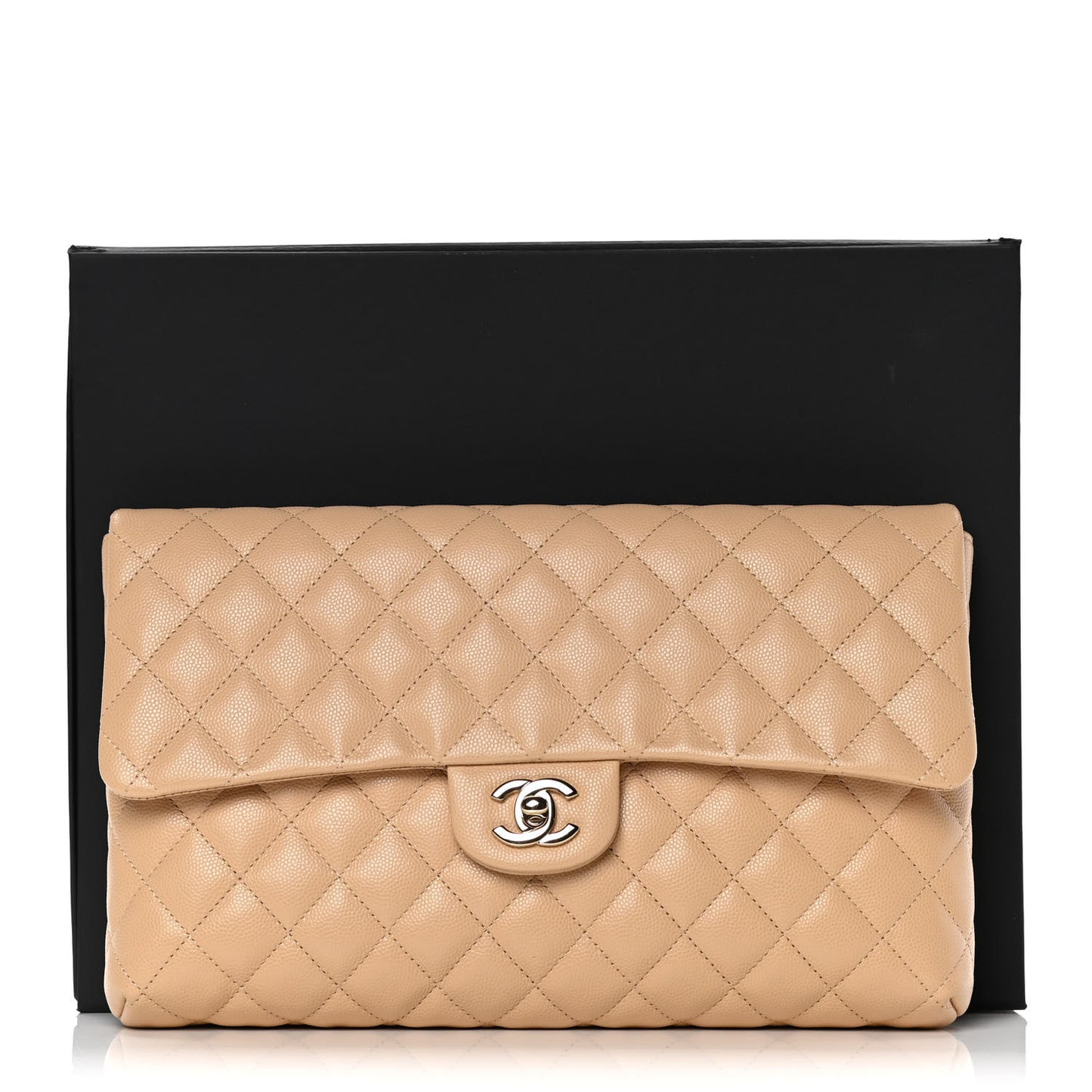Caviar Quilted Flap Clutch Beige