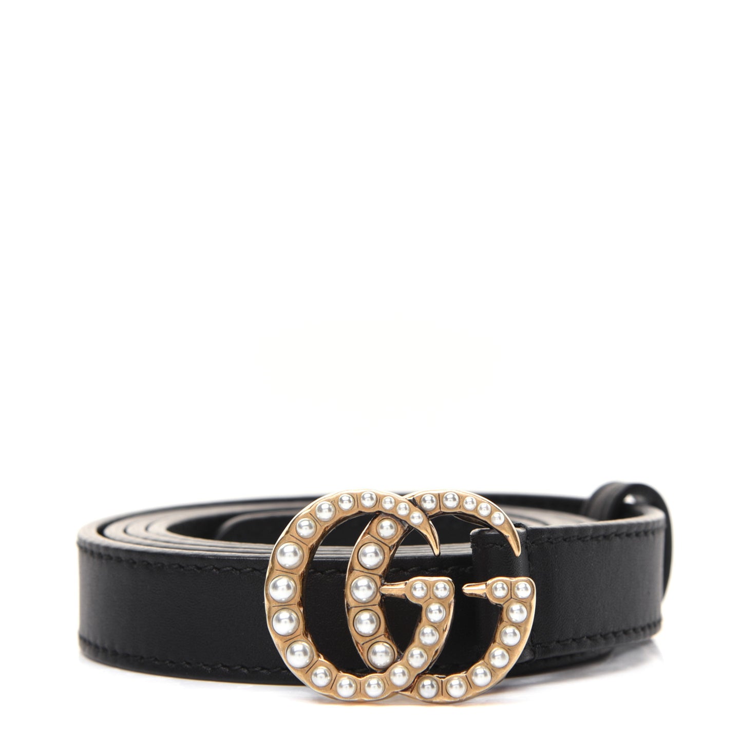 Calfskin Pearl Double G 20mm Belt 100 40 Black Cream