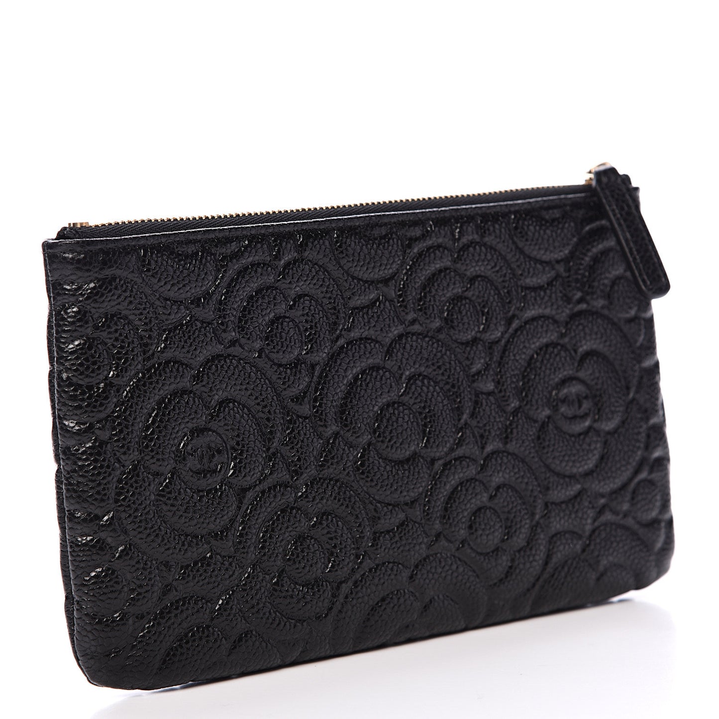 Caviar Camellia Embossed Cosmetic Pouch Black