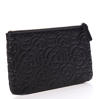 Chanel Caviar Camellia Embossed Cosmetic Pouch Black 2 of 6