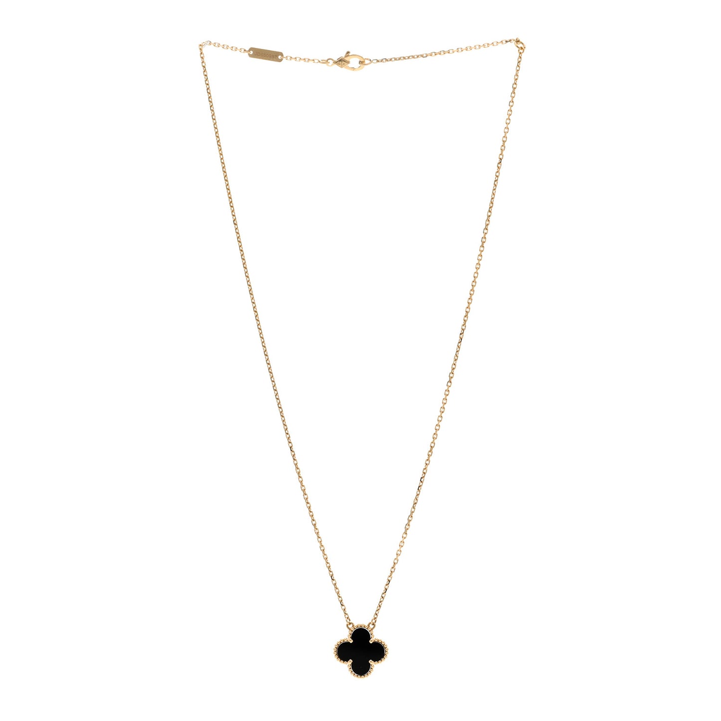 VAN CLEEF & ARPELS 18K Yellow Gold Black Onyx Vintage Alhambra Pendant Necklace