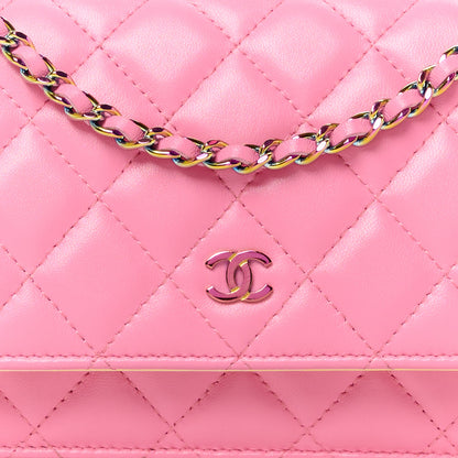 Chanel Lambskin Quilted Wallet On Chain WOC Pink Yellow 9 of 11