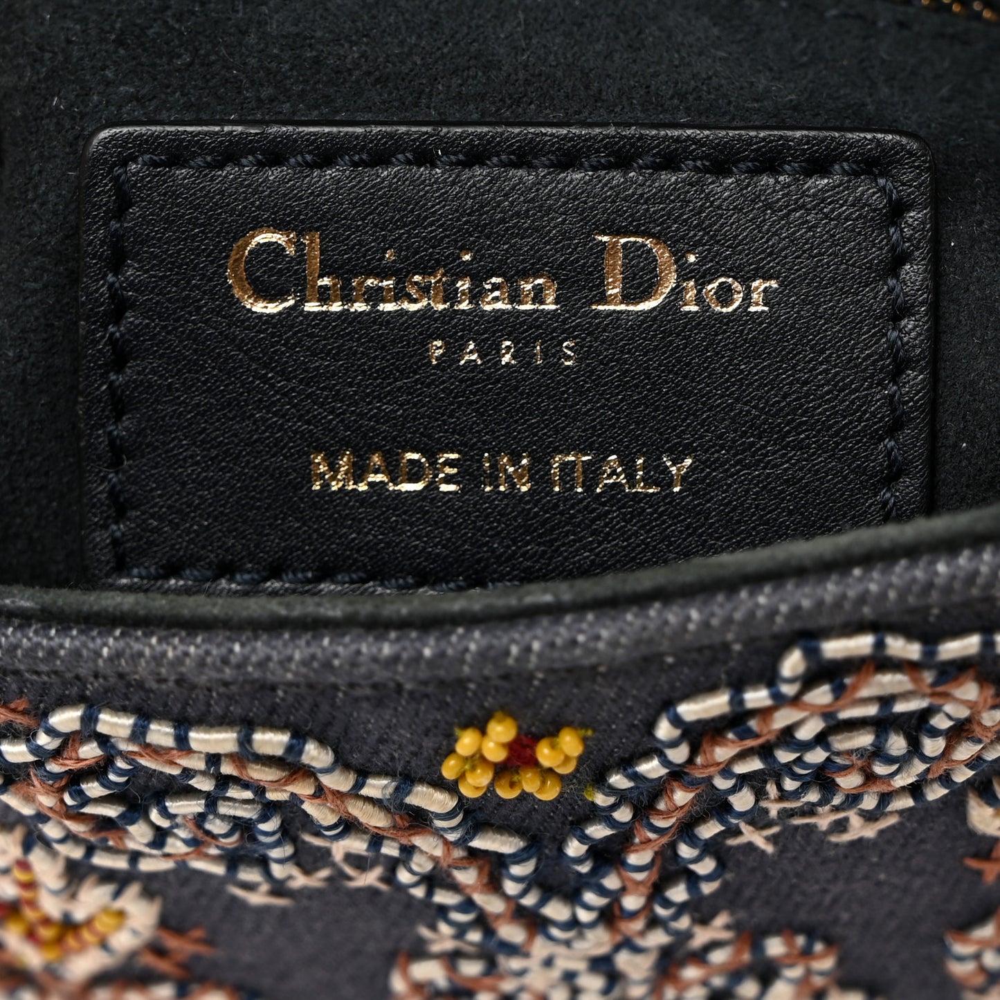 Denim Embroidered Beaded Mini Lady Dior Blue Multicolor