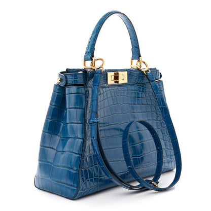 Fendi Shiny Crocodile Shiny Nappa Micro Peekaboo Iconic Satchel Blue 3 of 10