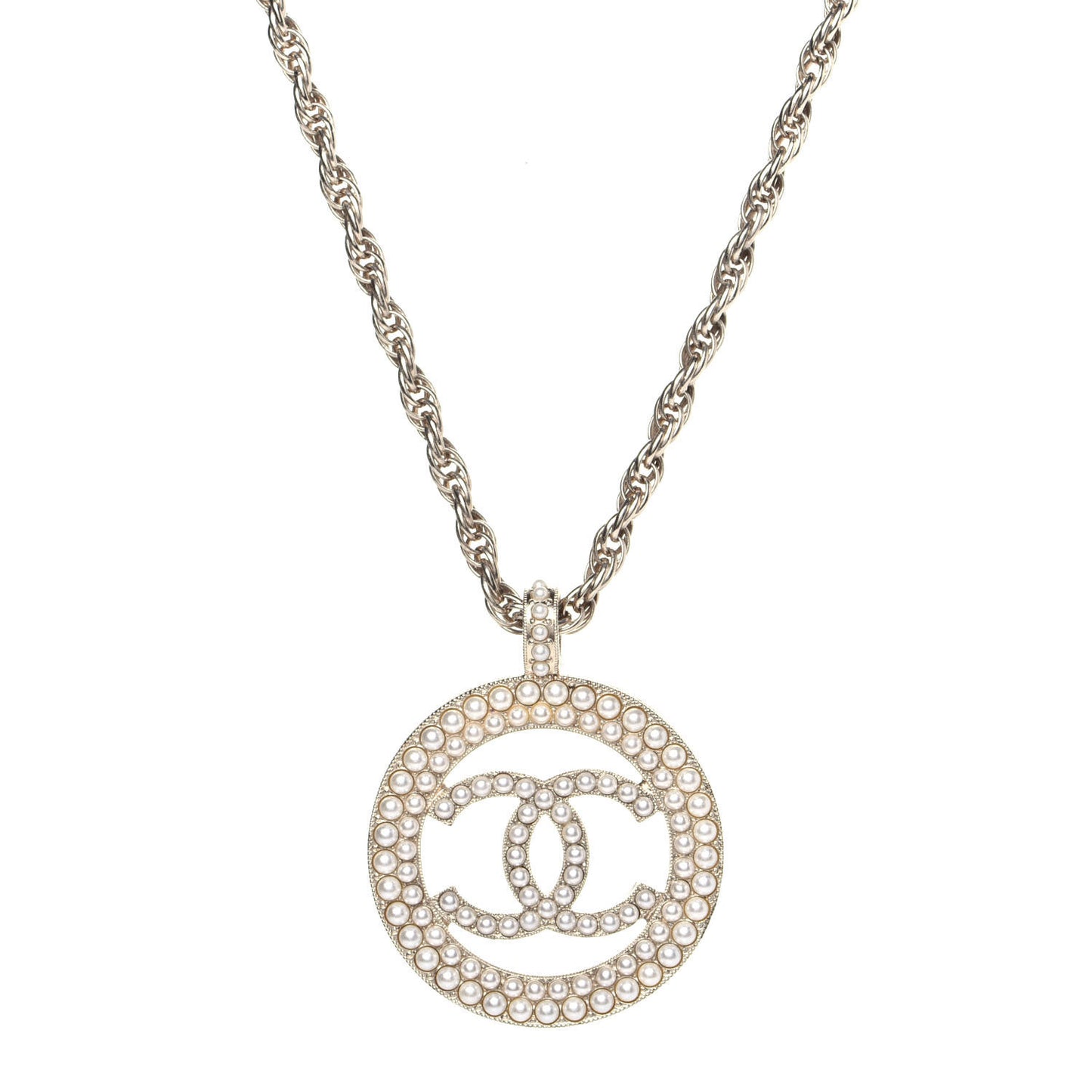 Pearl CC Round Pendant Necklace Gold