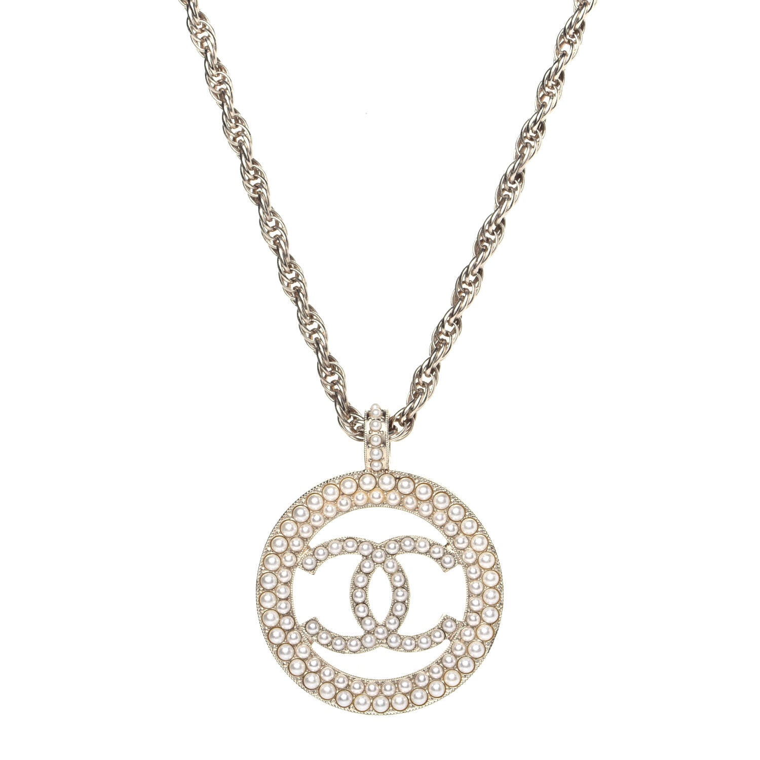 Chanel Pearl CC Round Pendant Necklace Gold 1 of 8