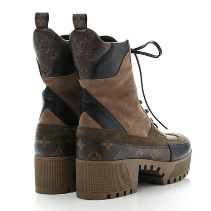 Louis Vuitton Suede Calfskin Monogram Laureate Platform Desert Boots 40 Taupe 4 of 13