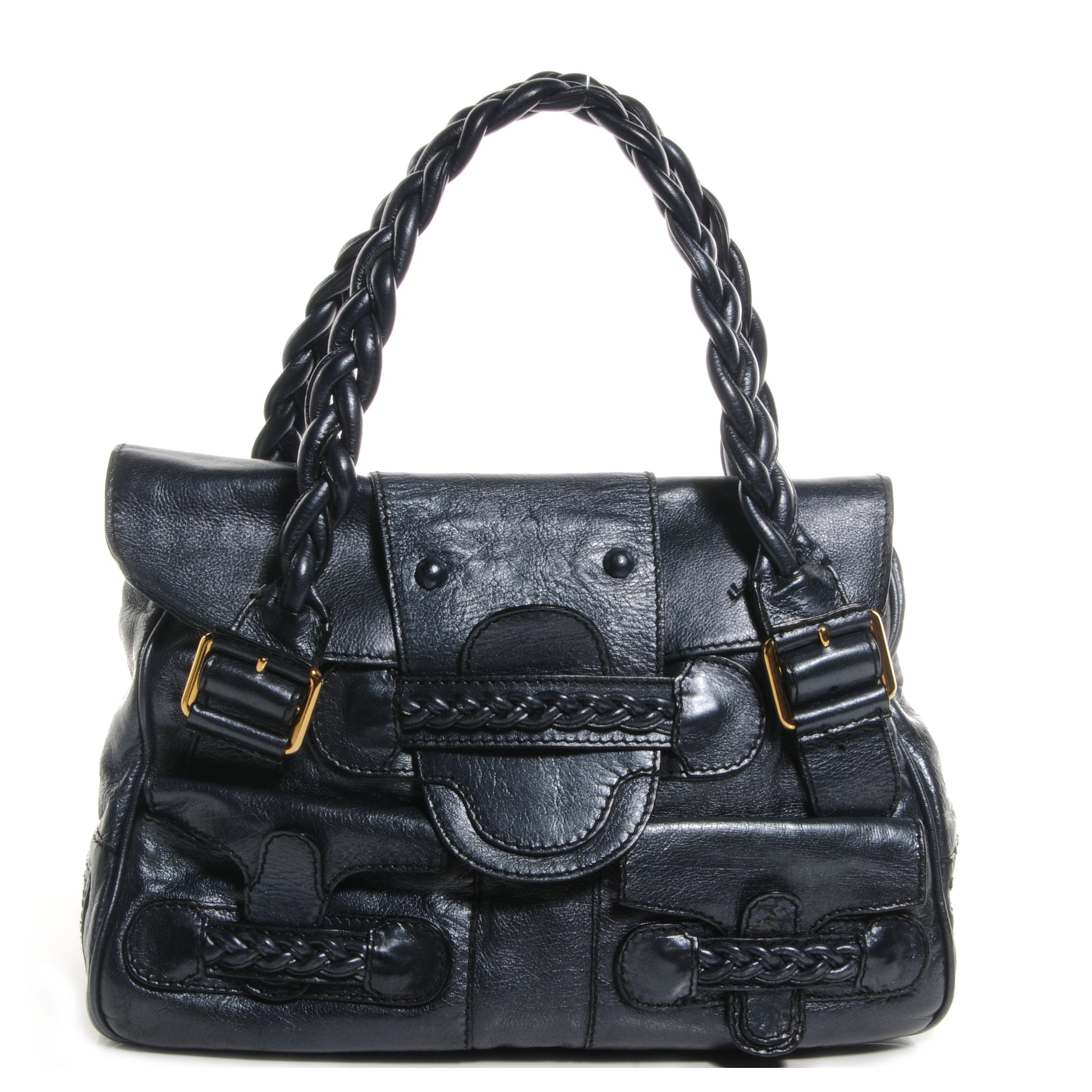 Valentino Garavani Leather Large Histoire Metallic Blue 1 of 9