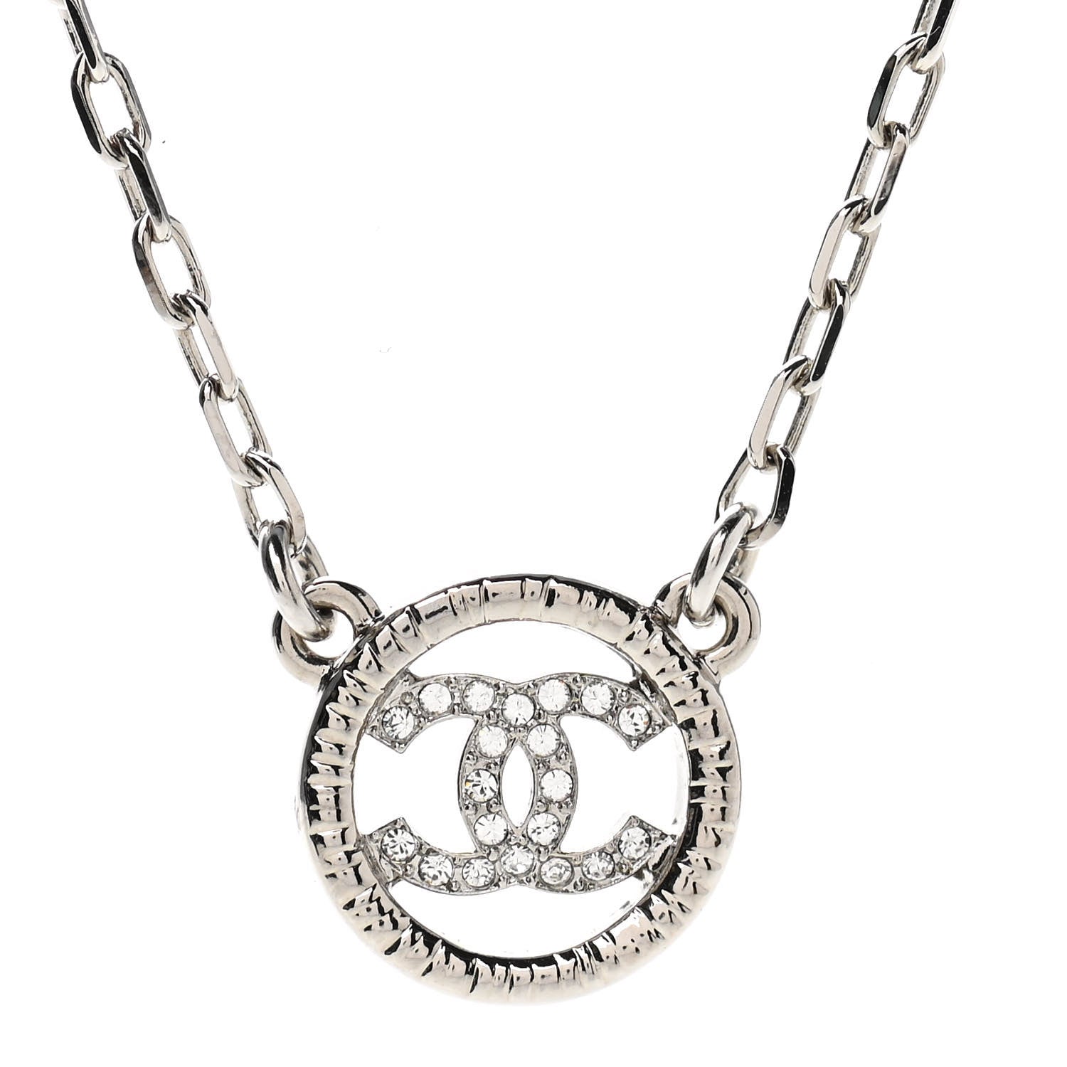 Chanel Crystal CC Chain Short Necklace Silver 1 of 6
