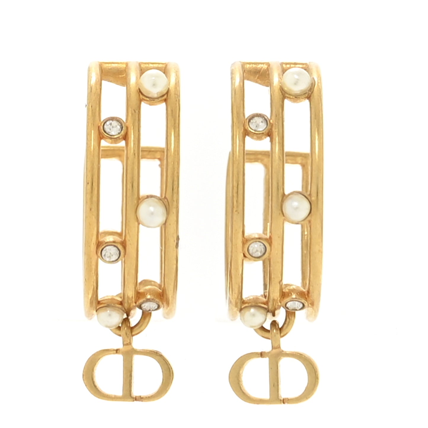 Pearl Crystal CD Hoop Earrings Gold