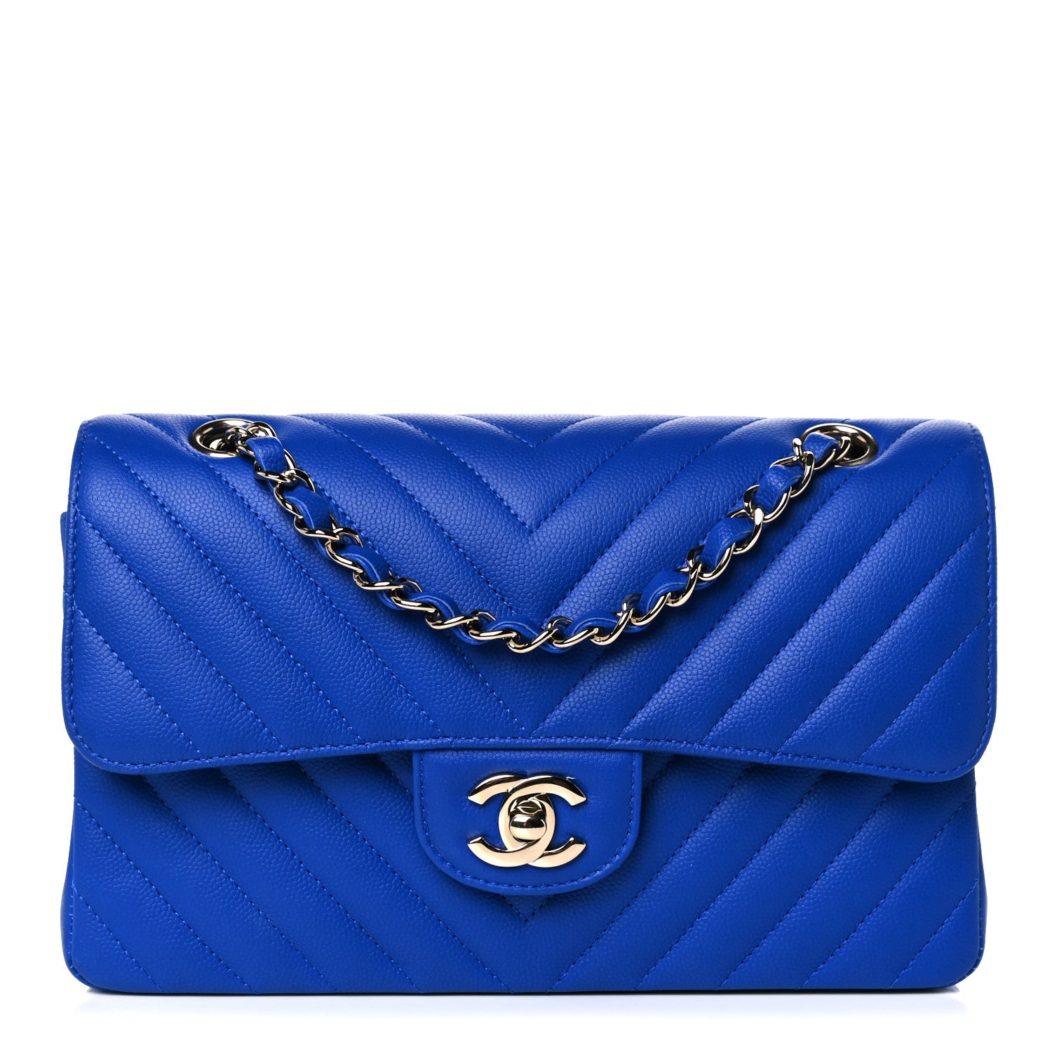 Chanel Caviar Chevron Quilted Small Double Flap Blue 1 of 9