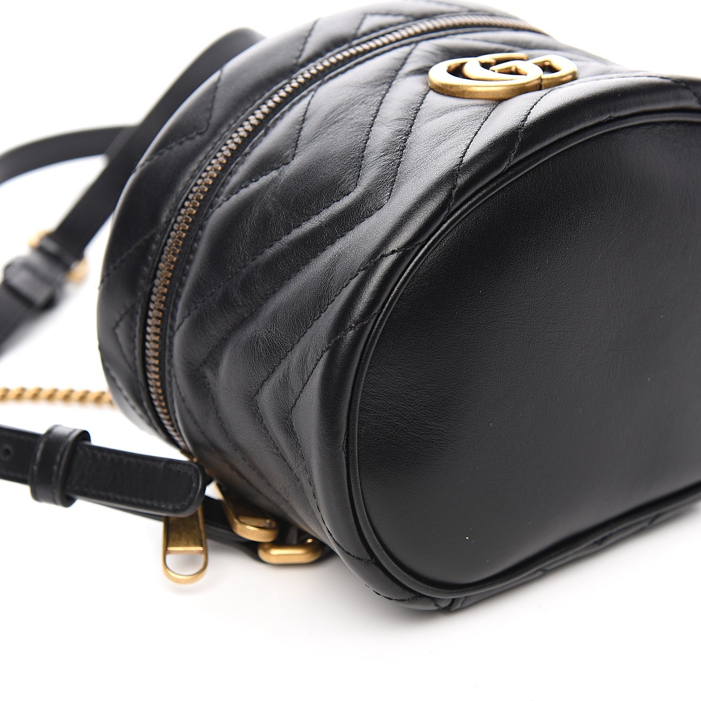 Calfskin Matelasse Mini GG Marmont Round Backpack Black