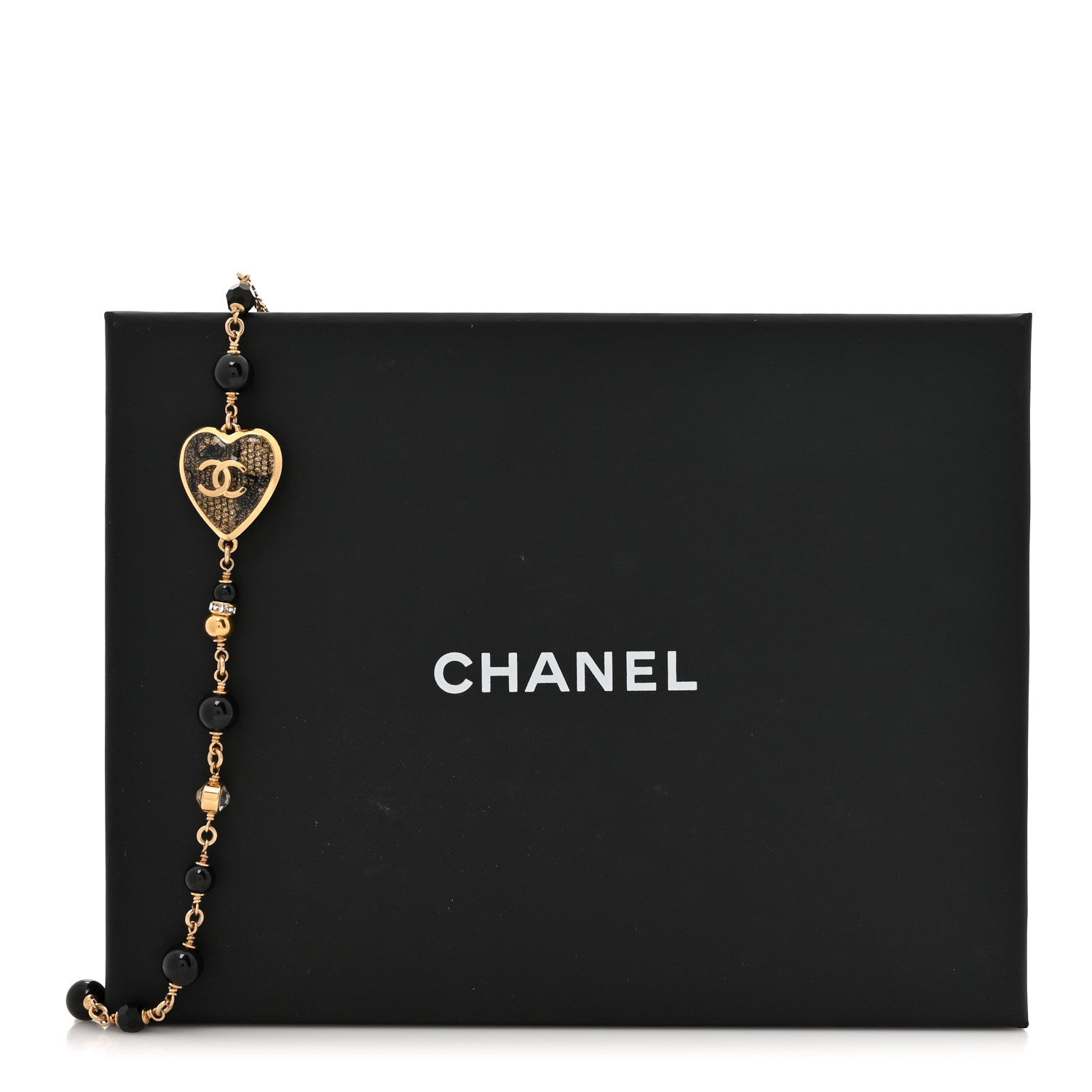 Chanel Metal Lace Resin Glass Pearls Strass CC Heart Choker Necklace Gold Black 5 of 5