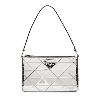 Prada Spazzolato Metal Triangle Logo Triangle Patterned Mini Shoulder Bag Argento 1 of 9