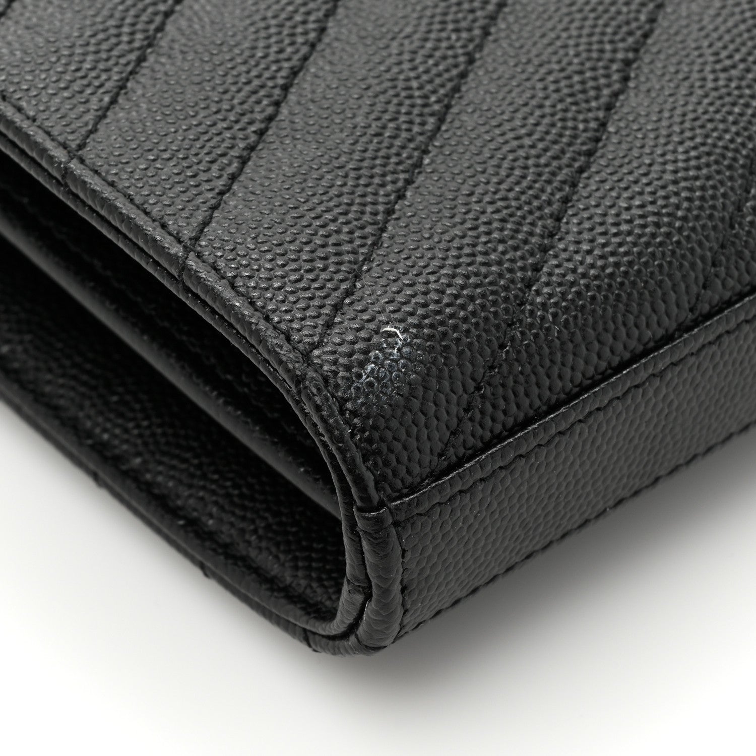 Saint Laurent Grain De Poudre Matelasse Chevron Monogram Chain Wallet Black 11 of 13