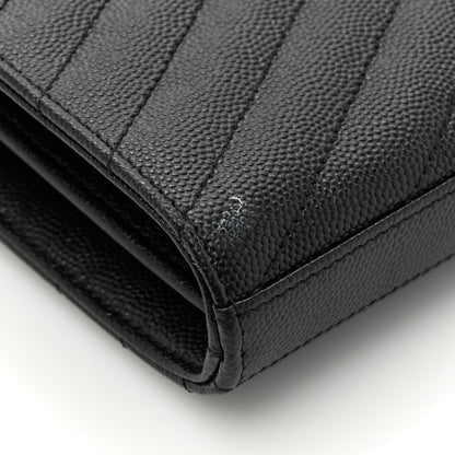 Saint Laurent Grain De Poudre Matelasse Chevron Monogram Chain Wallet Black 11 of 13