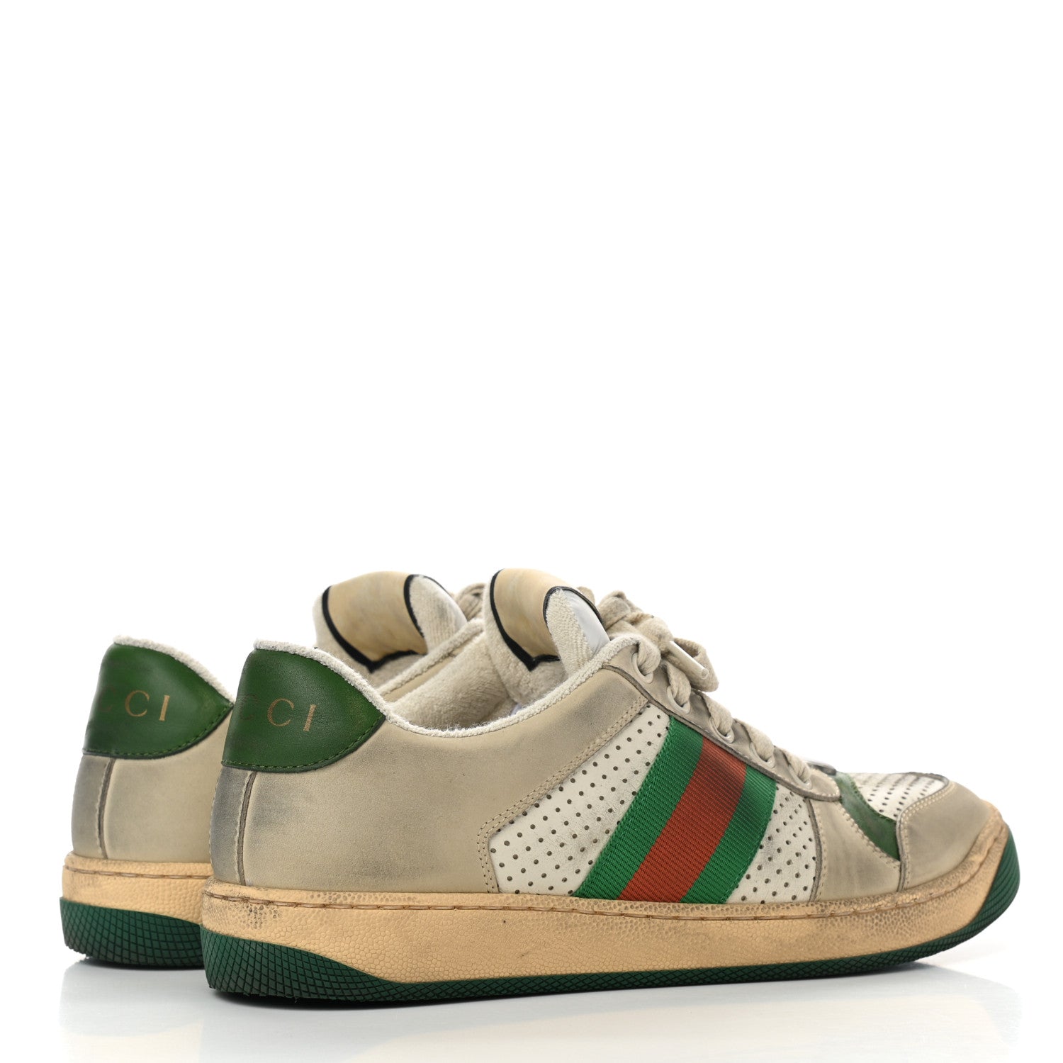 Gucci Nubuck Web Womens Screener Sneakers 37.5 Dusty Milk New Mystic White Vintage Green 4 of 8