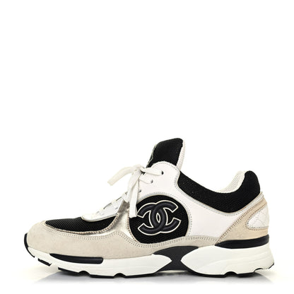 Chanel Suede Calfskin Womens CC Sneakers 38 Black White 1 of 4